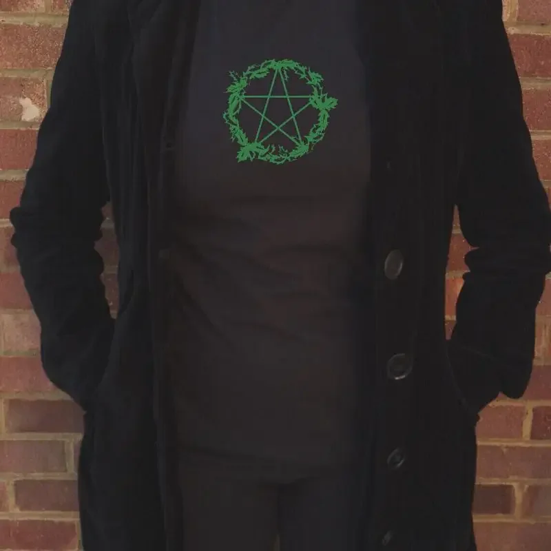 Yule Wreath T Shirt Organic Cotton Christmas Gift Pagan Pentagram S XXL