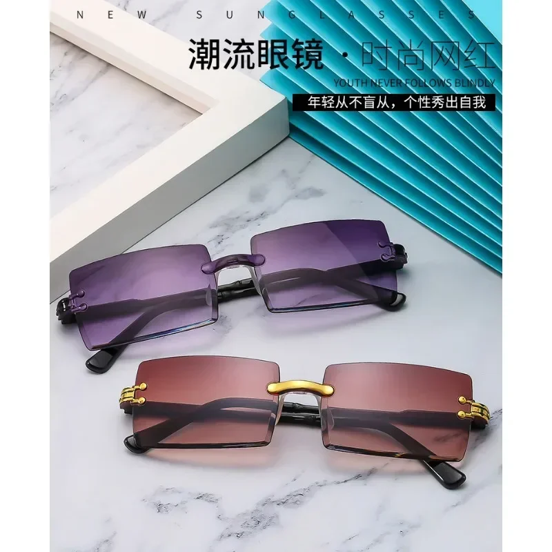 The New Trend Rimless Square Sunglasses   Fashion Ins Network Red Street Shot Hipster  Light and Convenient Visual Clarity