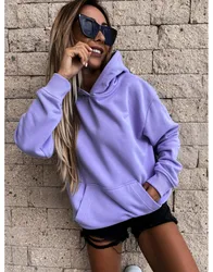 2021 Hot selling Autumn and Winter Fashion Women's Long sleeved Casual Pullover Top Solid Color with Pocket Pullover Hoodie