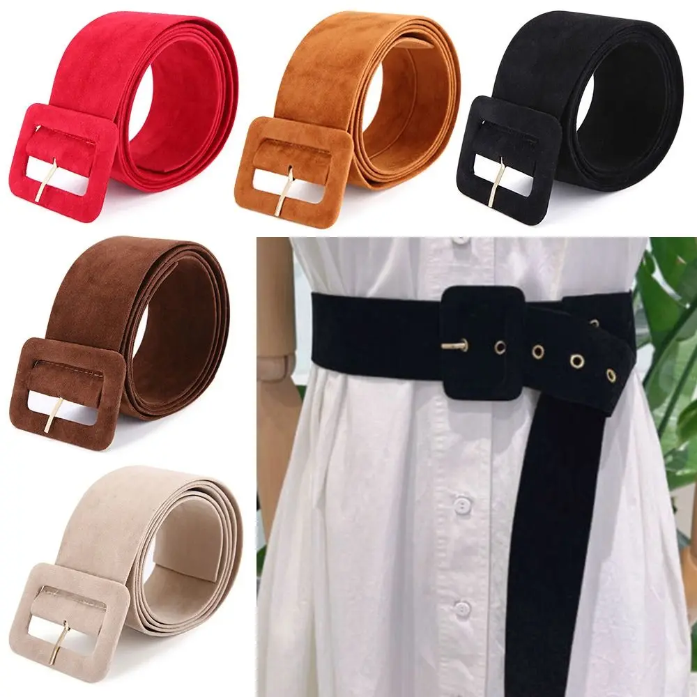 Fashion Women Velvet Belts Jeans Retro Wild Waistbands Strap Square Pin Buckles Belts