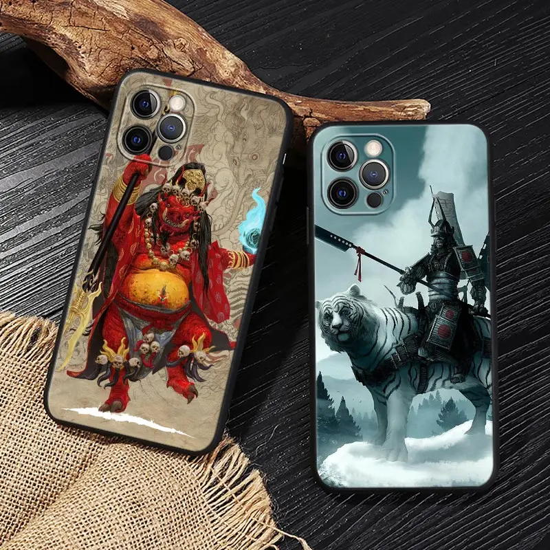 Red Sun Japanese Samurai Demon Art Funda For iphone 14 Case For iPhone 11 12 13 14 Pro Max XS X XR 7 8 Plus 6 SE Case Soft Cover