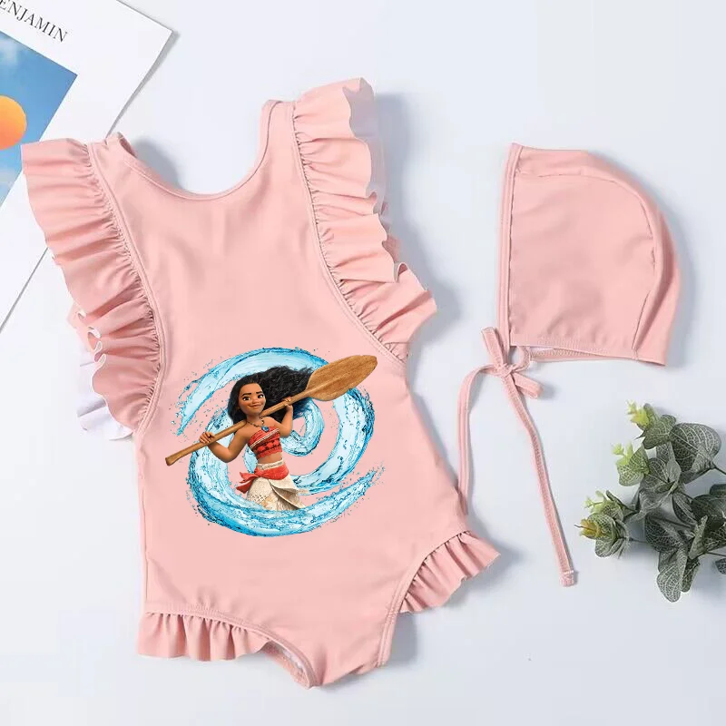 Moana-maiô de verão infantil, conjunto de uma parte, sem mangas, para meninas, roupas de praia, biquíni, sem mangas