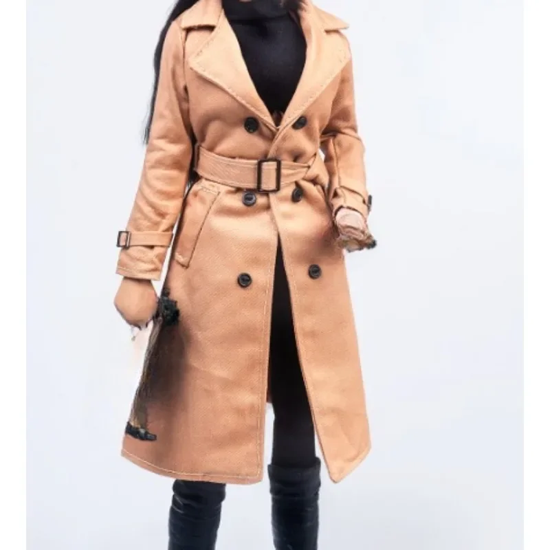 

Женская модная ветровка-тренч в масштабе 1/6 с поясом, модель одежды для 12-дюймовых фигурок солдат, украшение для тела.