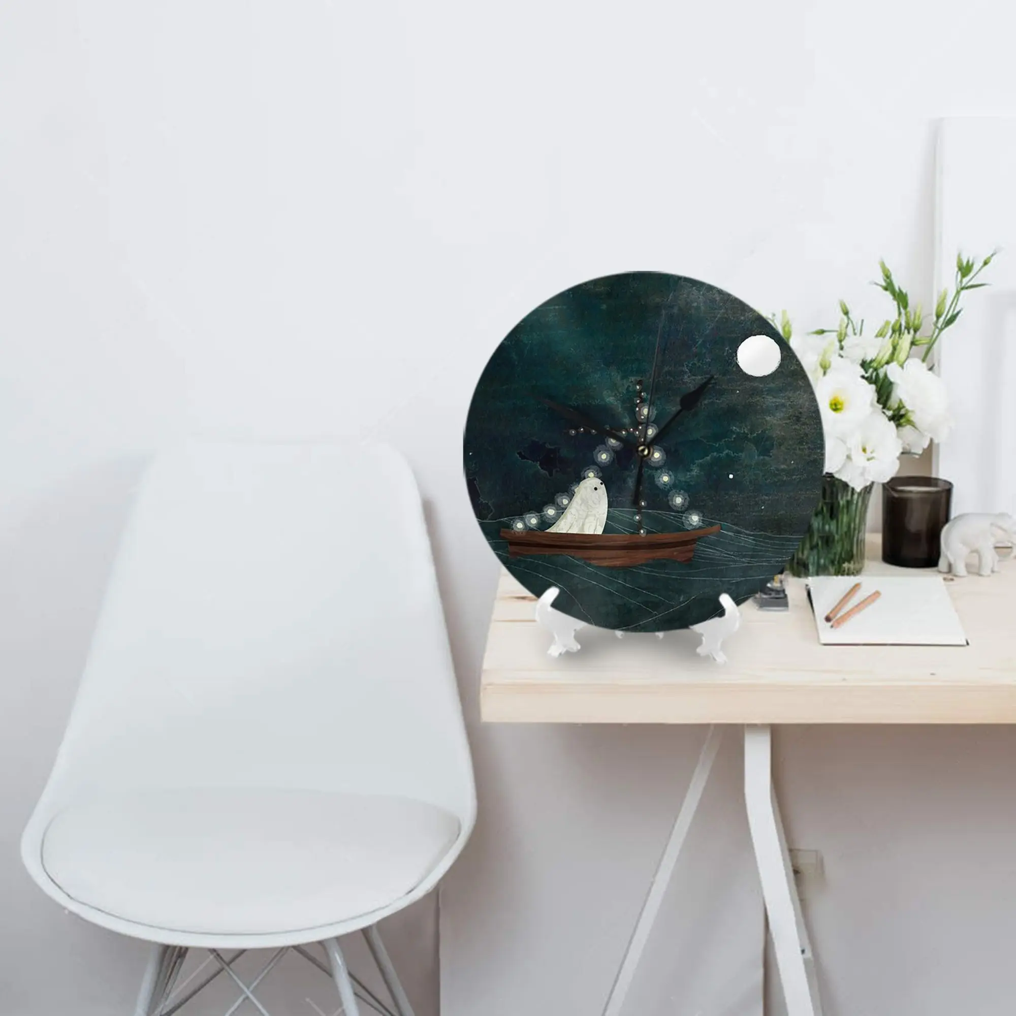Ghost Boat Ride Wall Clock Room Decoration Silent Round Clock for Bedroom Living Kitchen Home