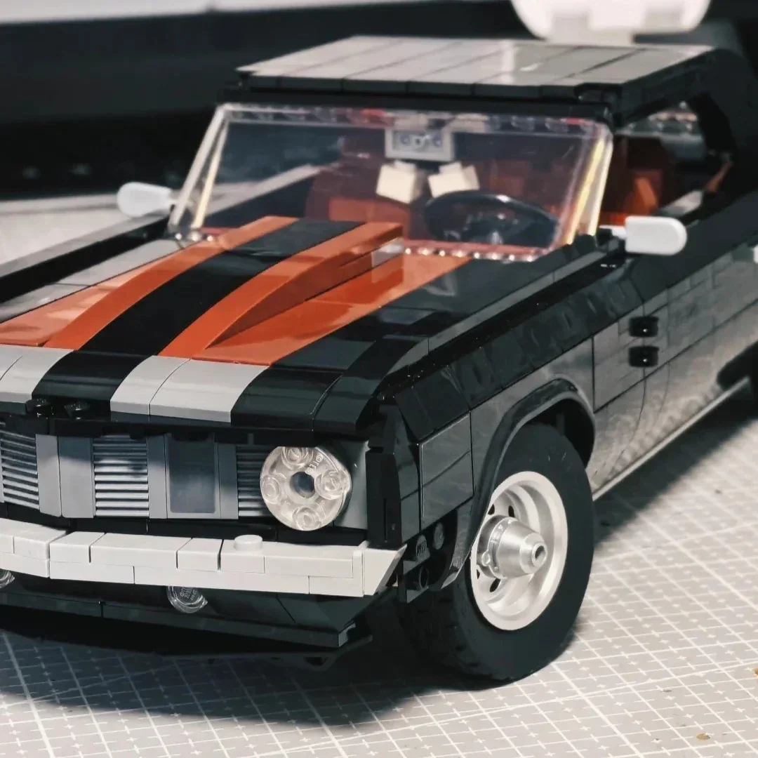 Technologie Schwarz Retro Muscle Car Vintage Auto Set Wettbewerb Montage Bausteine Junge Spielzeug