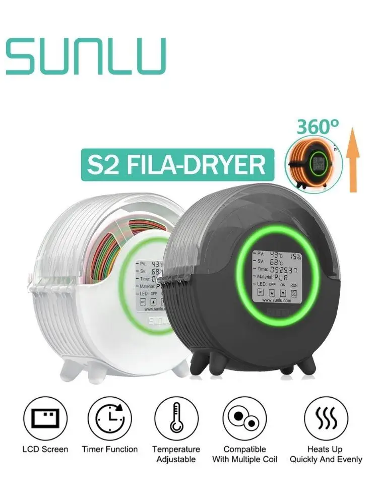SUNLU S2 3D-printerfilamentdrogerbox 70 ℃   met vochtigheidsweergave 4,6" LCD voor PLA ABS PA PC 1,75-3,0 mm uit VS/EU/UK/AU - afbeelding 2