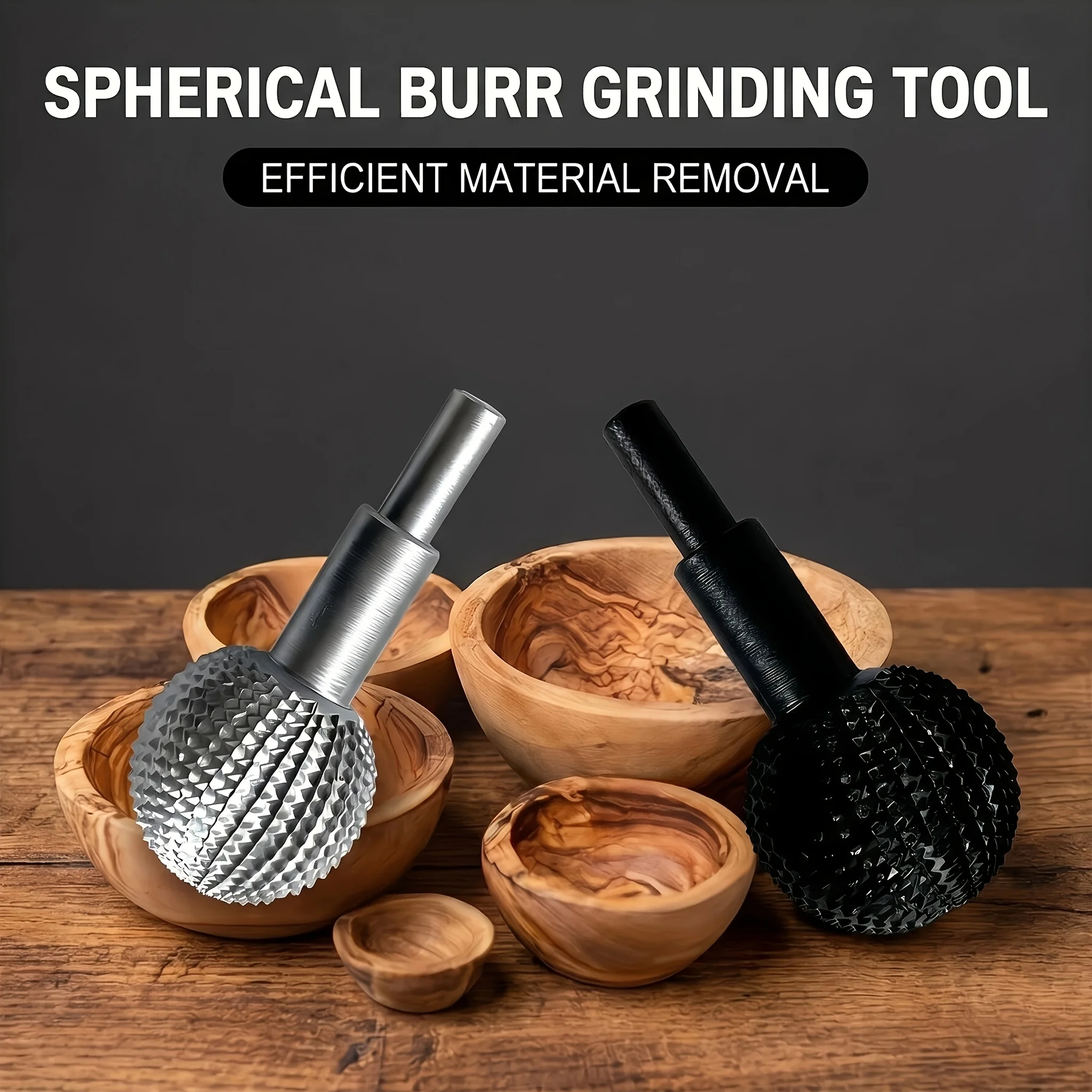 Spherical Wood Carving Burr 41mm Rotary Rasp Tungsten Carbide Grinding Head for Hand Drill  Black  Silver