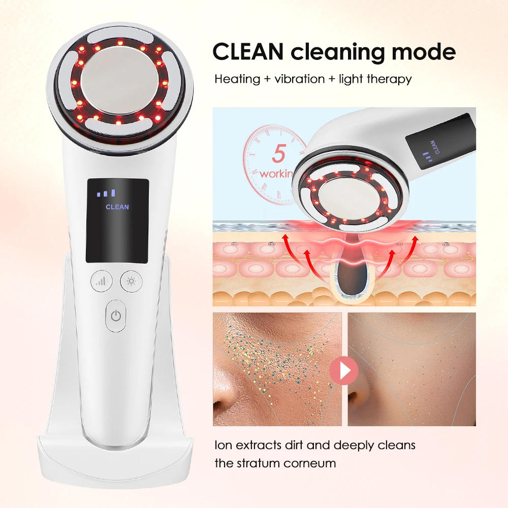 EMS Facial LED Photon Pulse Therapy Beauty Device Skin Lifting Tightening Anti Wrinkle Cold Hot Compress Massager