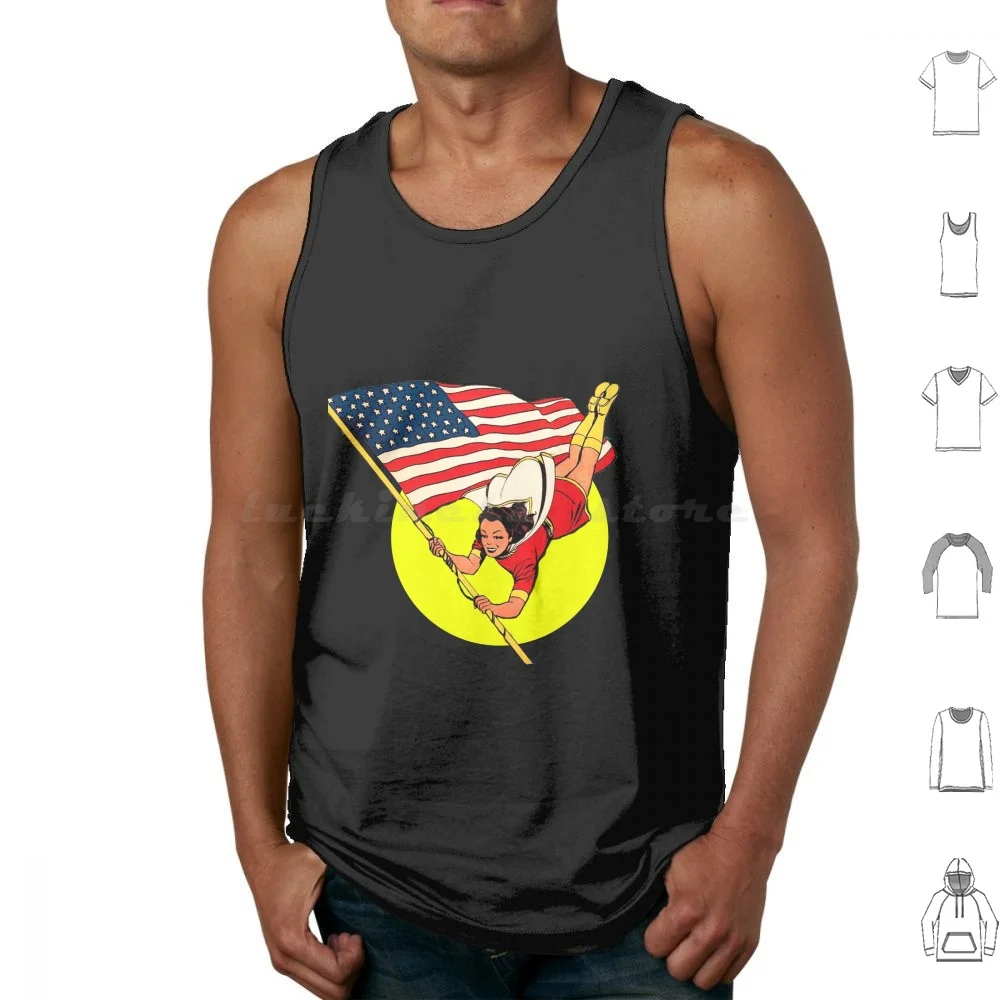 

Mary-Patriotic Flag Tank Tops Vest Sleeveless Captain Shazam Captain Jr Golden Age Comics Comic Book Patriotic Fawcett