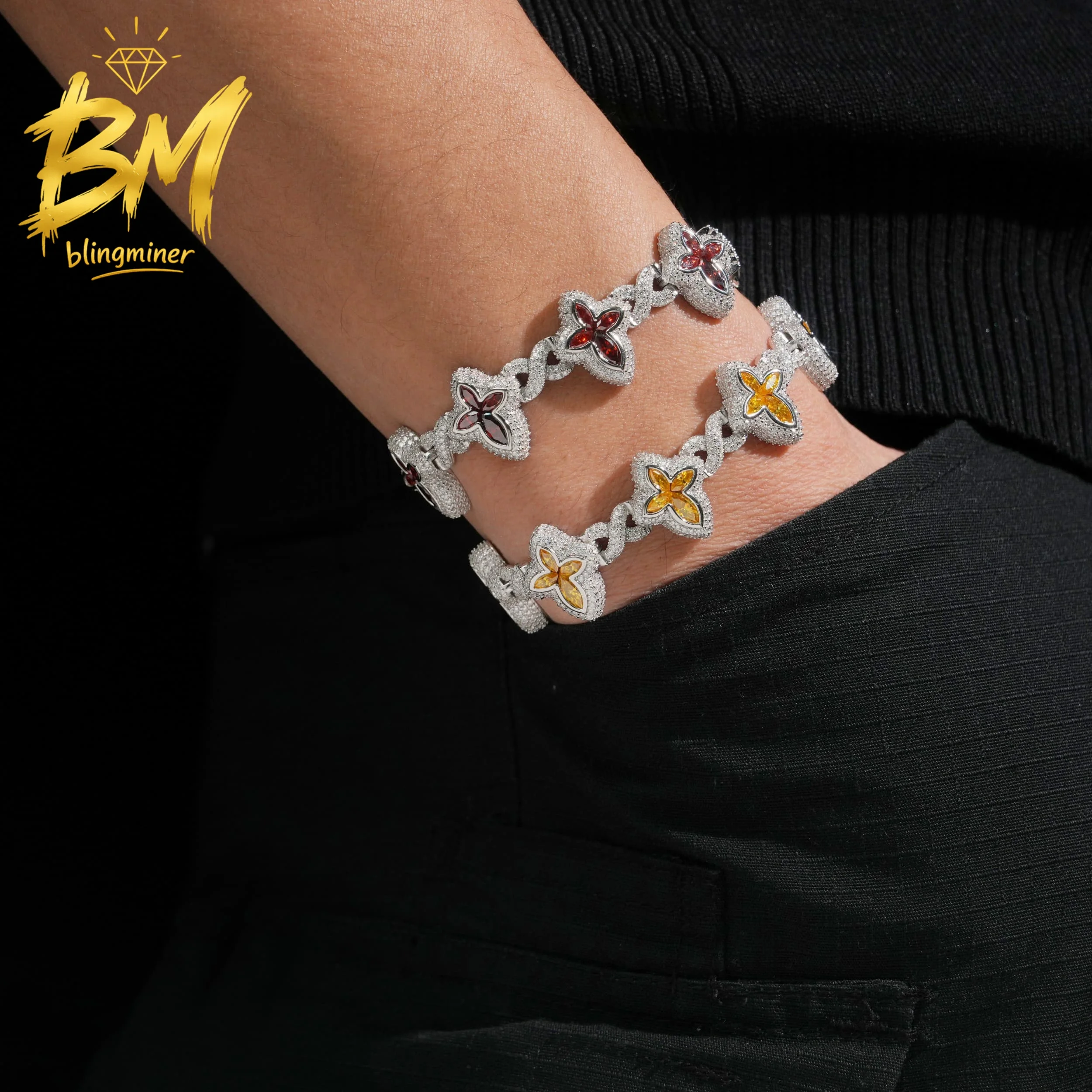Blingminer New Arrivals 18mm Cross VVS Moissanite Bracelet Iced Out Cuban Chain For Men  S925 Silver Jewelry Pass Diamonds Teste