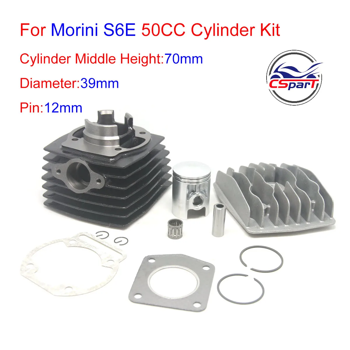 

39MM 12MM 50CC Bore Cylinder Piston Head Kit For Franco Morini S6E Malaguti Grizzly Lem Huskyboy mini Rx