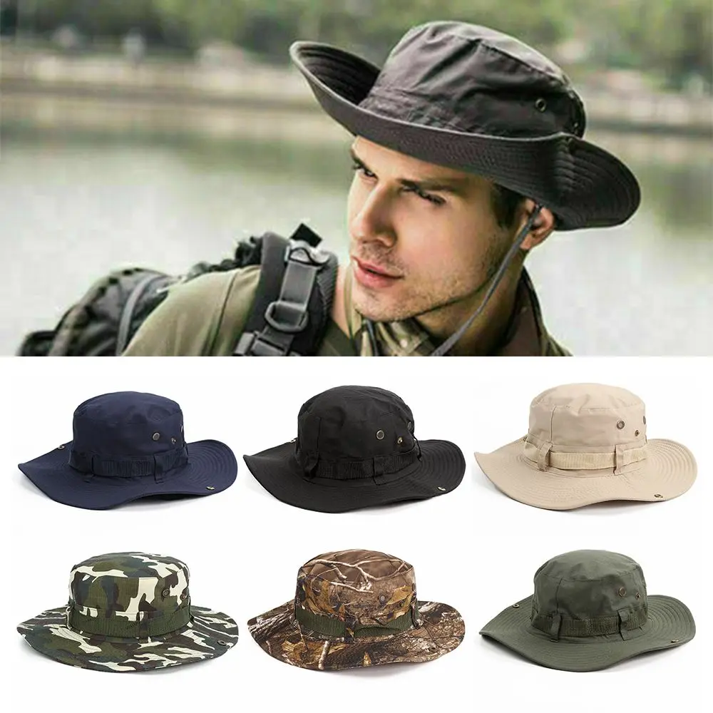 Outdoor Men's Solid Sun Hat Bucket Hat Cargo Safari Bush Boonie Summer Jungle Fishing Cap Jungle Hat