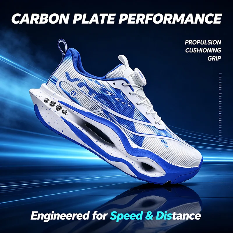 Men Carbon Plate Running Shoes Professional Marathon Athletic Sneakers Shock‑Absorbing Non‑Slip Sports Shoes for Training Racing