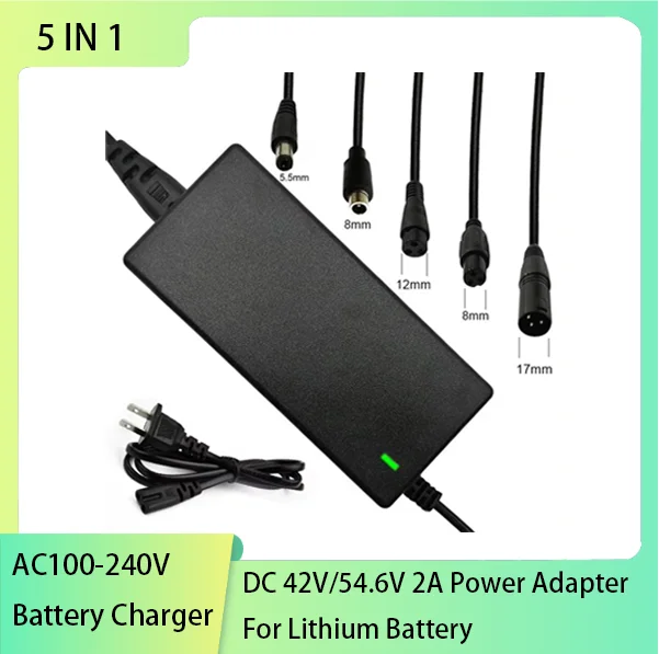 5-plug Lithium Battery Charger 42V 54.6V 2A DC  EU/US Power Adapter Replaceable Plug Power Charger AC100-240V Power Adapters