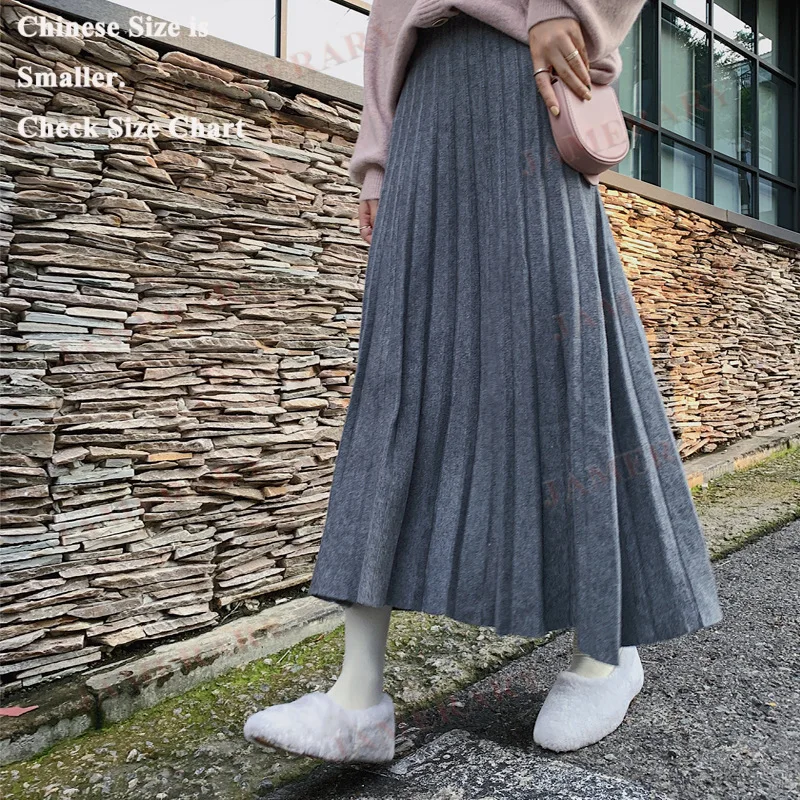 

Elegant Casual Versatile A Line Pleated Long Skirt Women Spring Autumn Knitted Skirts Knitting Winter Clothes Thick