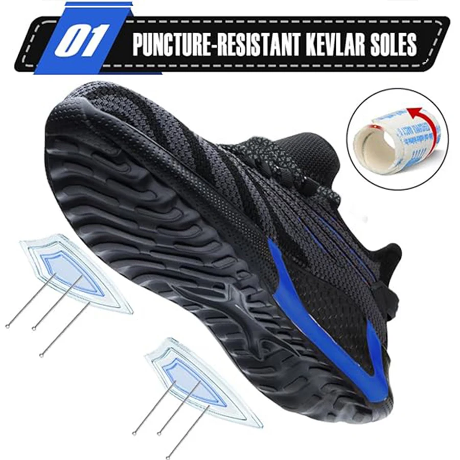 Men's Protective Safety Sneakers, Steel Toe Anti-smash & Puncture Resistant Work Shoes, Breathable Comfortable Outdoor Boots