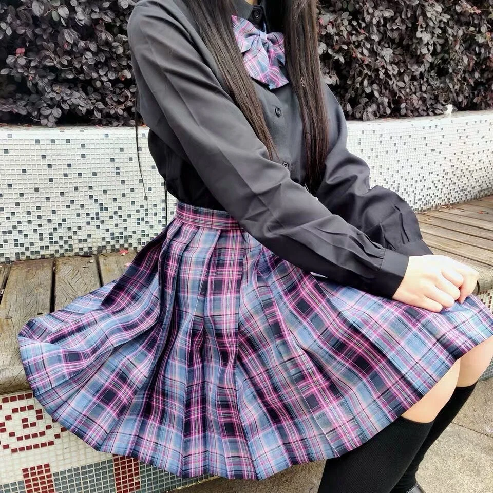 Jk-uniforme escolar japonés de talla grande para S-8xl, Falda plisada a cuadros, camisa de traje para chica, tres piezas