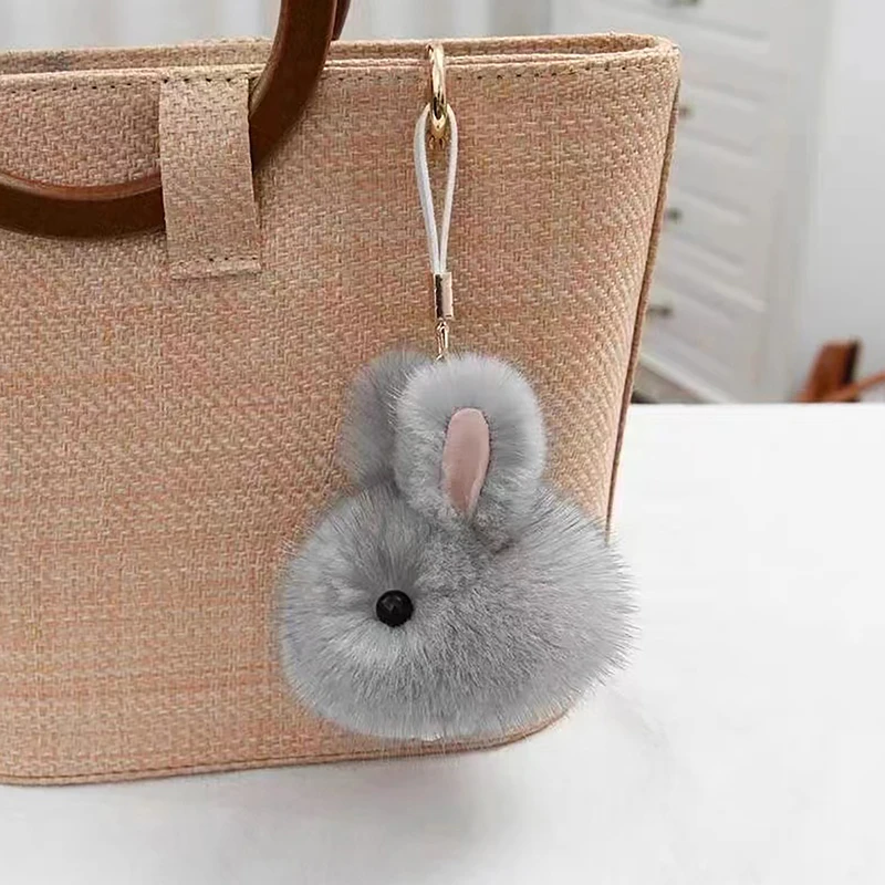 LLavero de piel de conejo de imitación, Mini bolsa de conejo, colgante, accesorios para llavero de coche