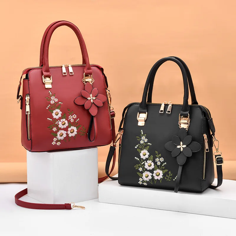 Wyszywana torba na ramię w stylu Vintage dla kobiet luksusowe marki torebki z najwyższej torba kurierska ze skóry PU damska torebka Crossbody Tote