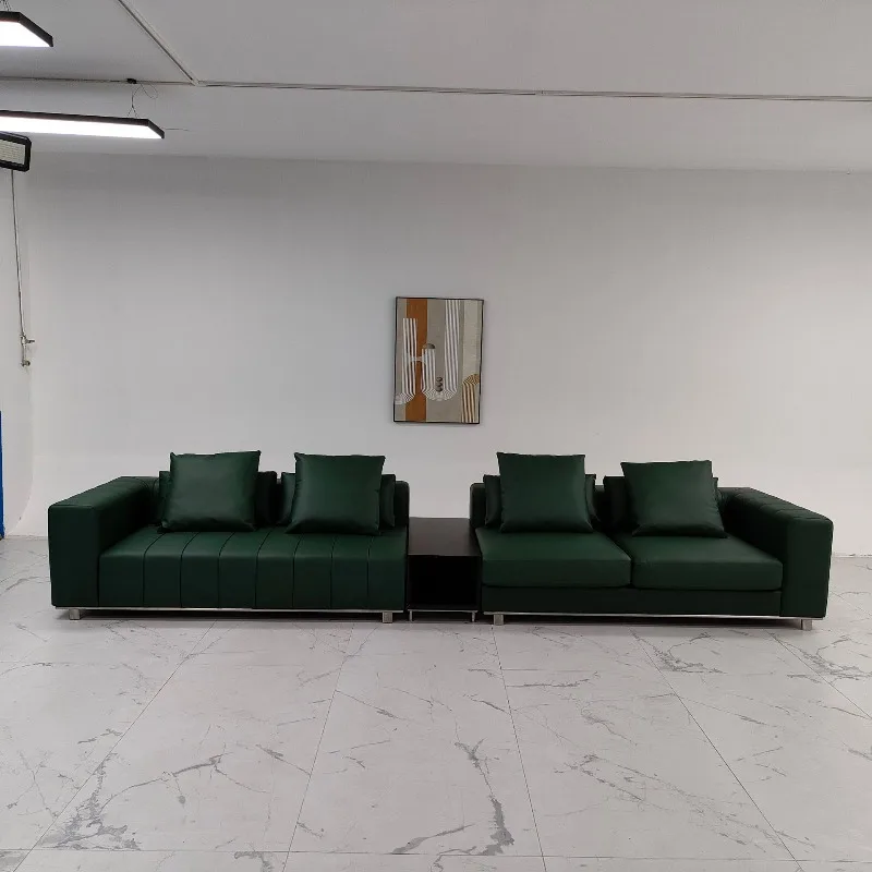 Leisure leather long card seat sofa in the office area, supporting commercial lounge area guest sofa