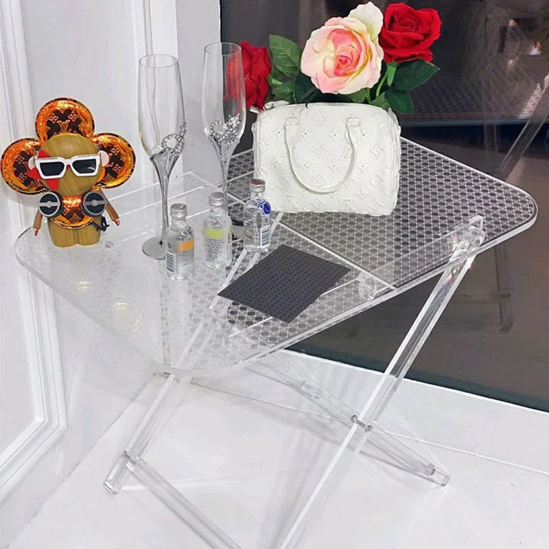 Acrylic Coffee Table, Foldable Transparent Side Table for Home, Stylish Living Room Sofa Table - Unique Desktop Pattern Design