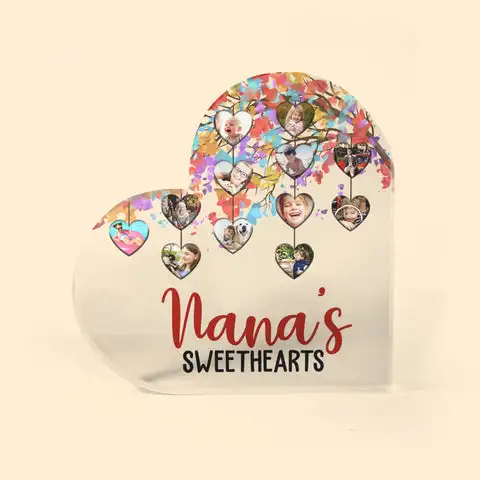 Grandson Grandkids Print Clear Acrylic Heart Plaque Christmas Grandma Birthday Gifts for Photo Keepsake Desk Centerpieces Decor