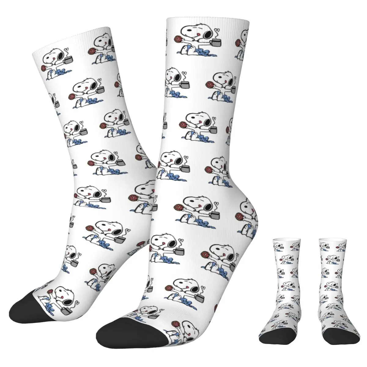 

Retro Official Peanuts Donut Coffee Snoopy Basketball Socks Polyester Crew Socks for Unisex