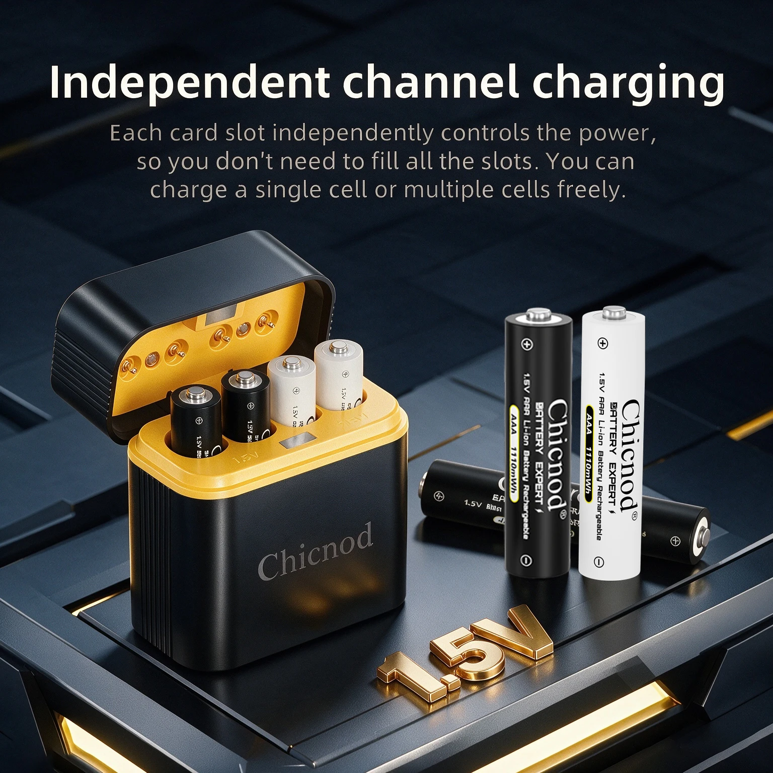 Chicnod AAA Rechargeable Lithium Battery 1.5V 1110mWh Li-ion Batteries USB Type-C Charging with 4 Slot Smart Charger
