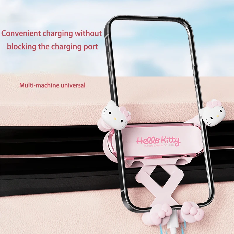 

Автомобильная подставка для мобильного телефона Hello Kitty, навигационная подставка с воздуховыпускным отверстием, противоскользящая противоударная универсальная кавайная подставка, аксессуары