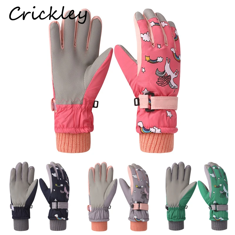 

Winter Children Skiing Gloves Thicken Waterproof Anti Slip Kids Snow Gloves Warm Coral Fleece Hook Loop Girls Mittens