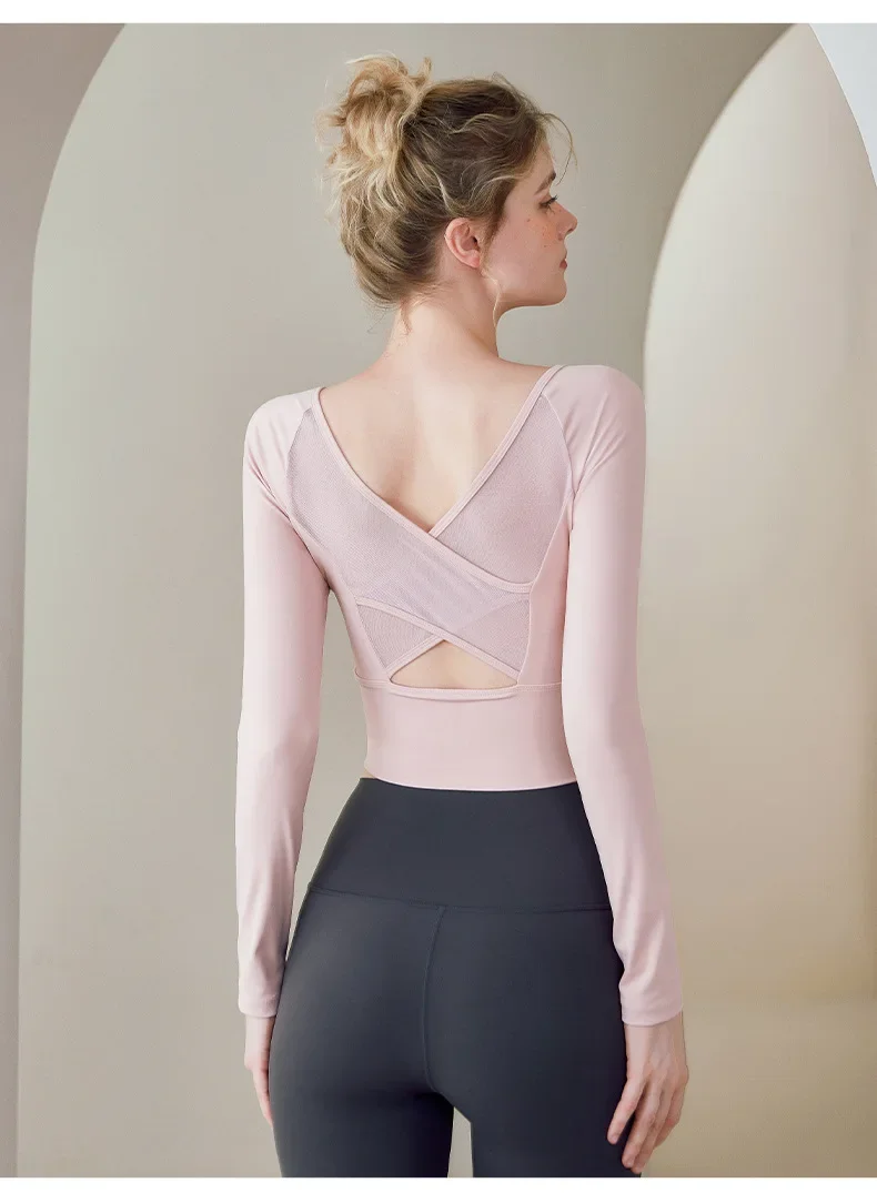 Atmungsaktives Mesh-Langarmshirt für Damen, Yoga-Fitness-Oberteil mit schönem Rückendesign, schnelltrocknend, ideal für Yoga-Shirts – Detail 13