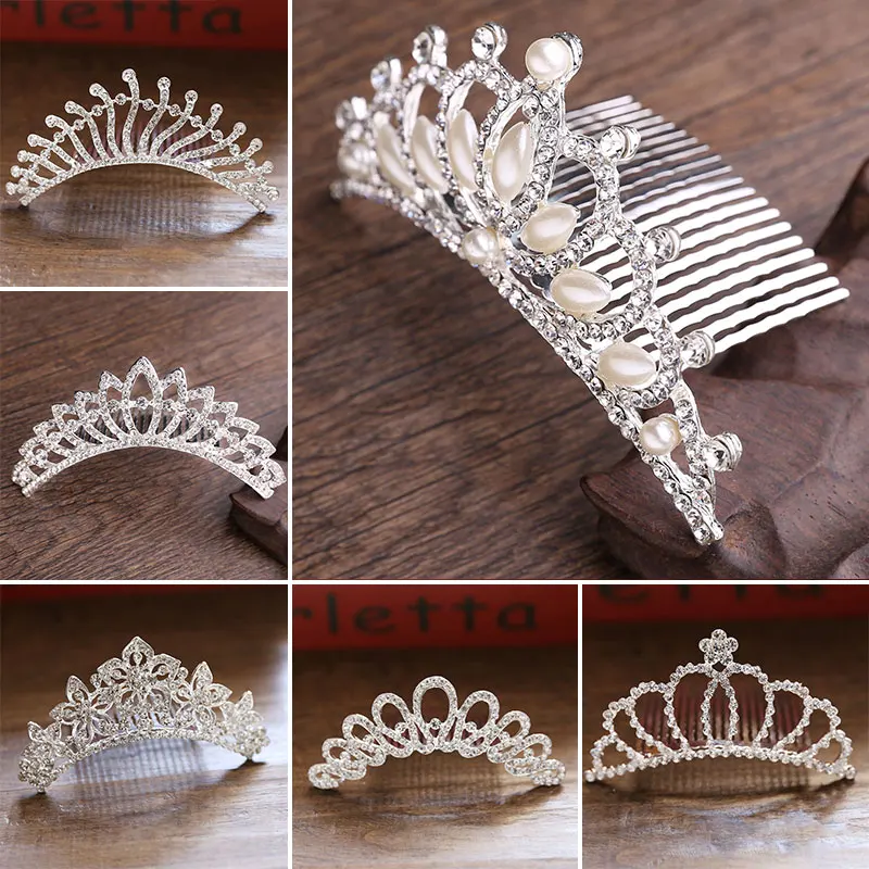 Kids Princess Crystal Tiaras And Crowns Children Girls Headband Rhinestone Hairpin Bridal Wedding  Hair Comb Hair Accessories