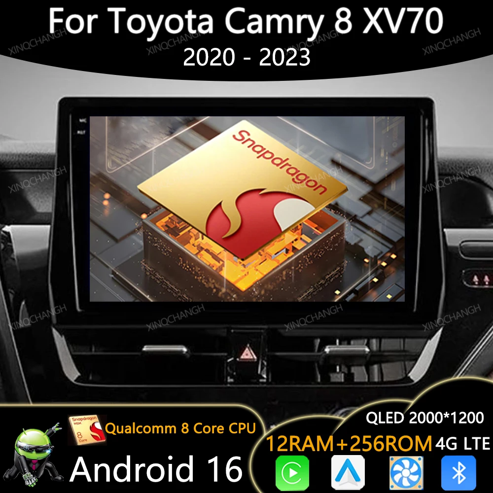 Android 16 Car Radio For Toyota Camry 8 XV70 2020 - 2023 BT GPS Qualcomm Multimedia Video Player 2DIN QLED 4G LTE 5G WIFI BT GPS