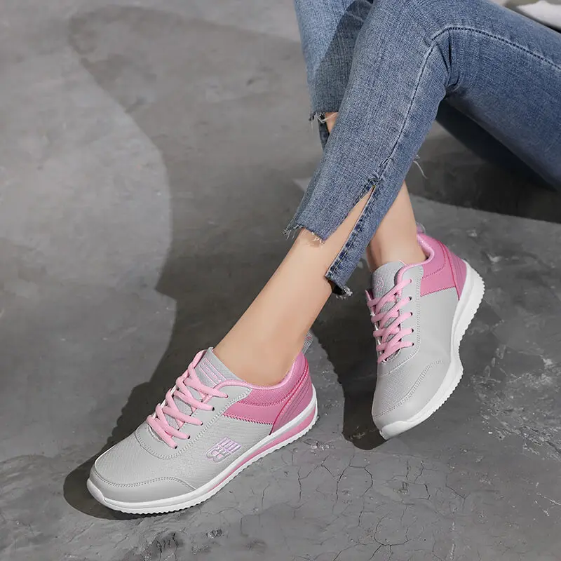 Women\'s Casual Breathable Mesh Running Shoes Women Autumn Fashion Leather Waterproof Sports Shoes Trainers Non-slip Tennis Shoes