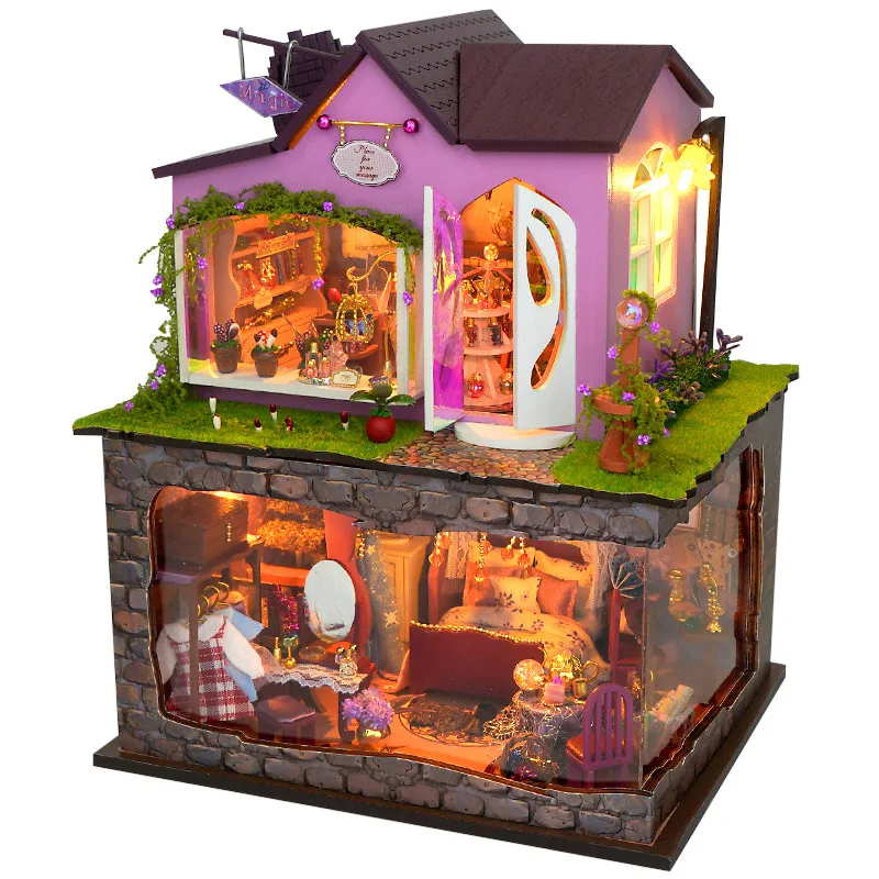 

Новогодний подарок, деревянный ящик для комнаты Casa, кукольный домик с мебелью, светильник, сборка кукольного дома, миниатюрные игрушки, креативные подарки на день рождения