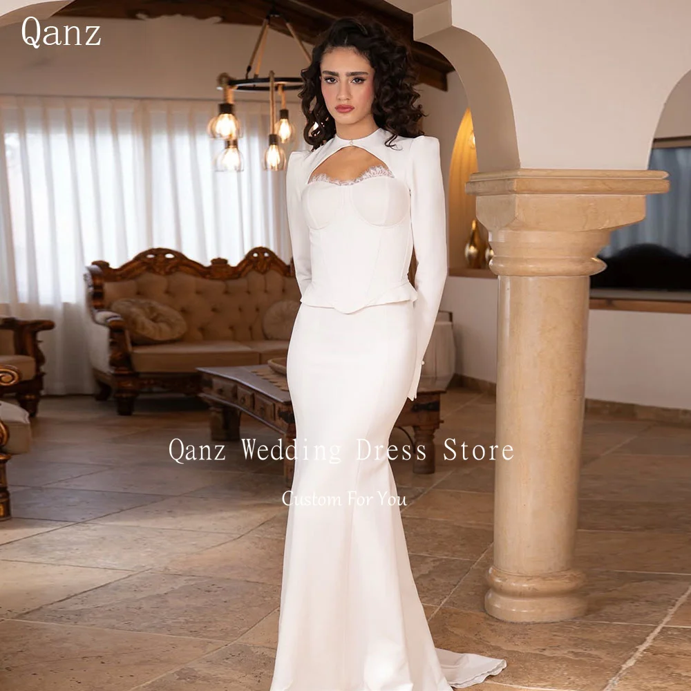 

Qanz Modest Mermaid Wedding Dresses Bride Long Sleeves With Jacket Lace Robe De Mariée Women Vestidos De Novias Customized