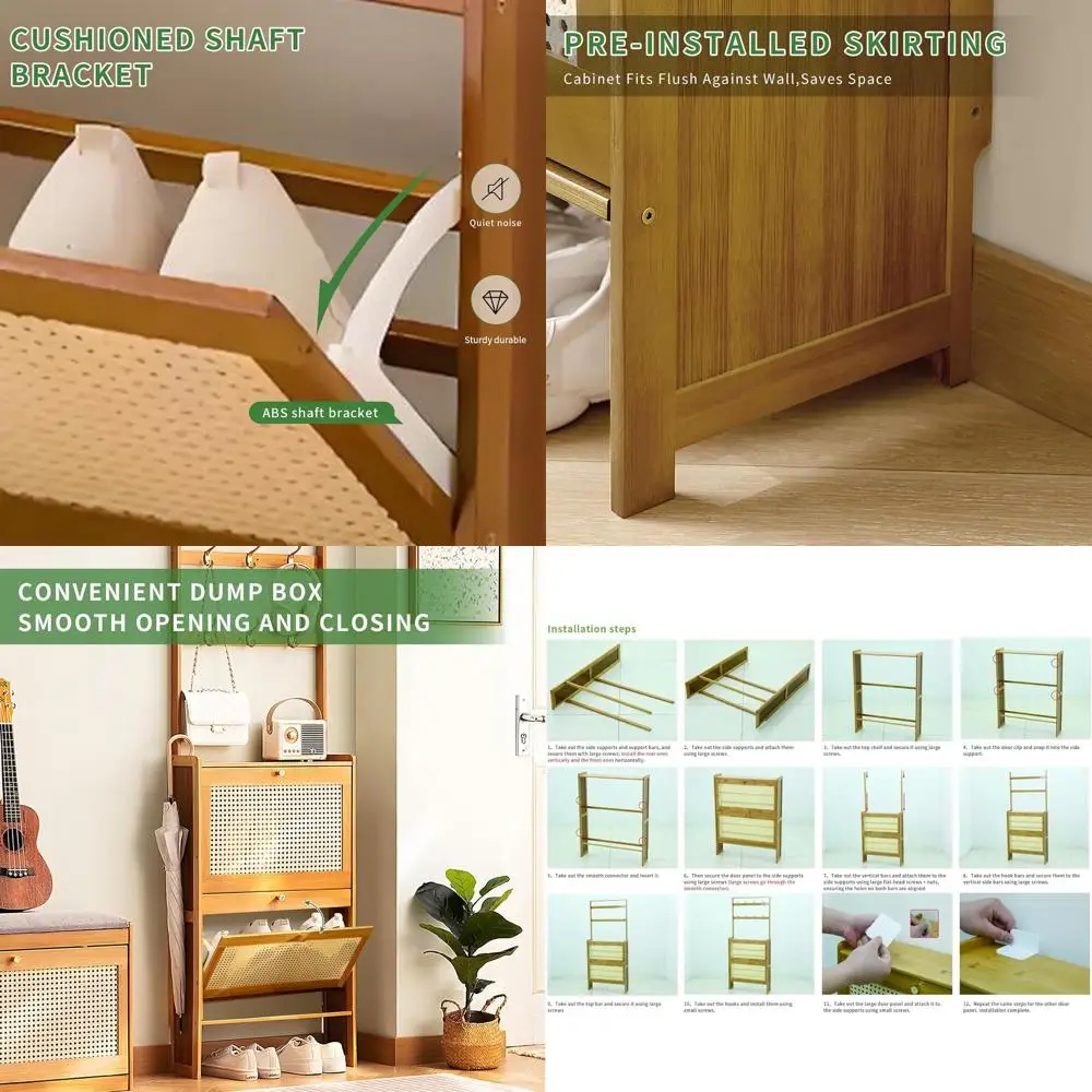 

2-Tier Wooden Shoe Cabinet with Coat Rack for Entryway, 20 Wide, Natural Finish, 6.7 Deep