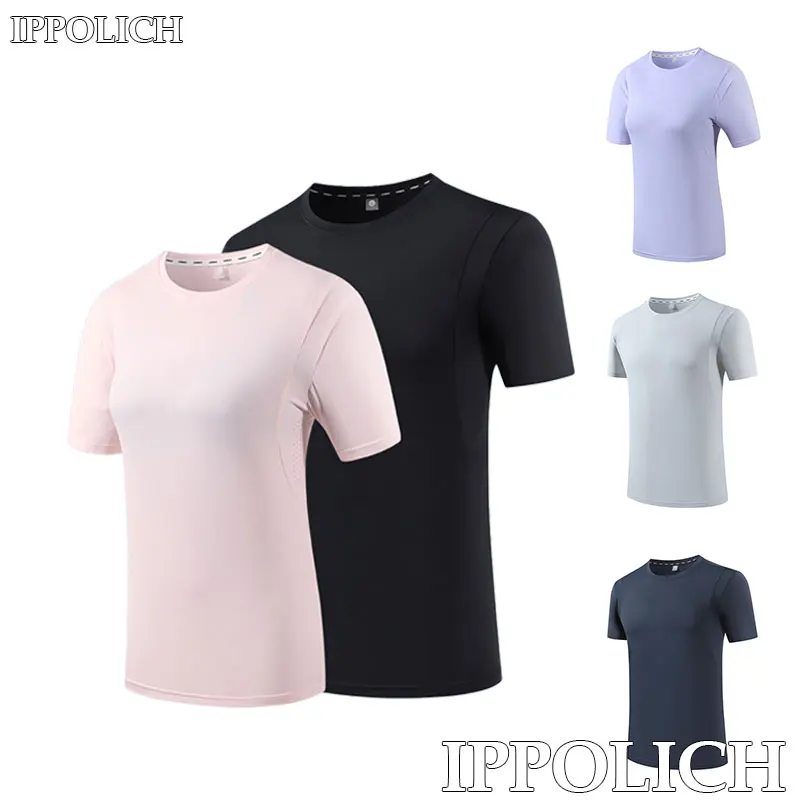 

Летняя футболка из ледяного шелка с короткими рукавами и круглым вырезом, дышащая, удобная, для бега, спортивная, однотонная, с коротким рукавом