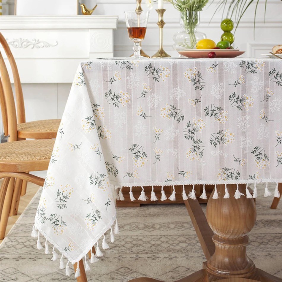 

Korean Style Daisy Cotton Floral Lace Tablecloth,Tea Table Decoration,Rectangle Table Cover For Kitchen Wedding Dining Room