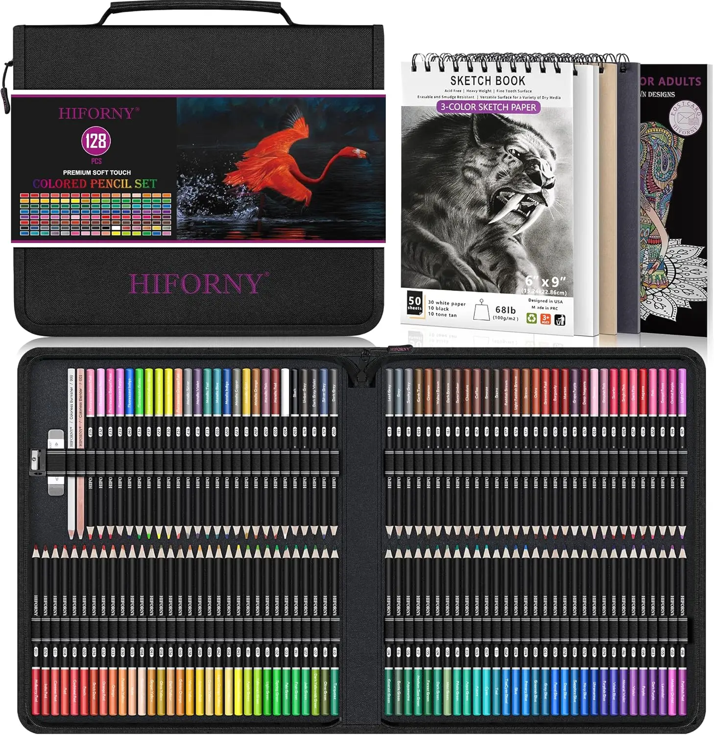 128 PCS Colored Pencils Set for Adults - 120 Soft Core Coloring Pencils with Sketchbook, Blender, Eraser & Sharpener