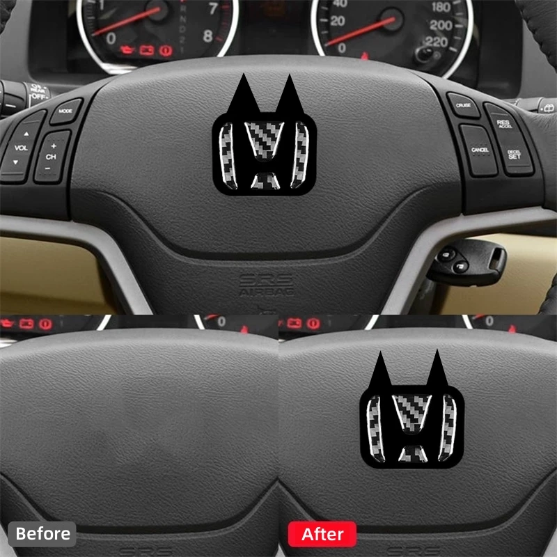 For Honda CRV 2007 2008 2009 2010 2011 Accessories Carbon Fiber Interior Car Steering Wheel Logo Decoration Stickers Trim Cover