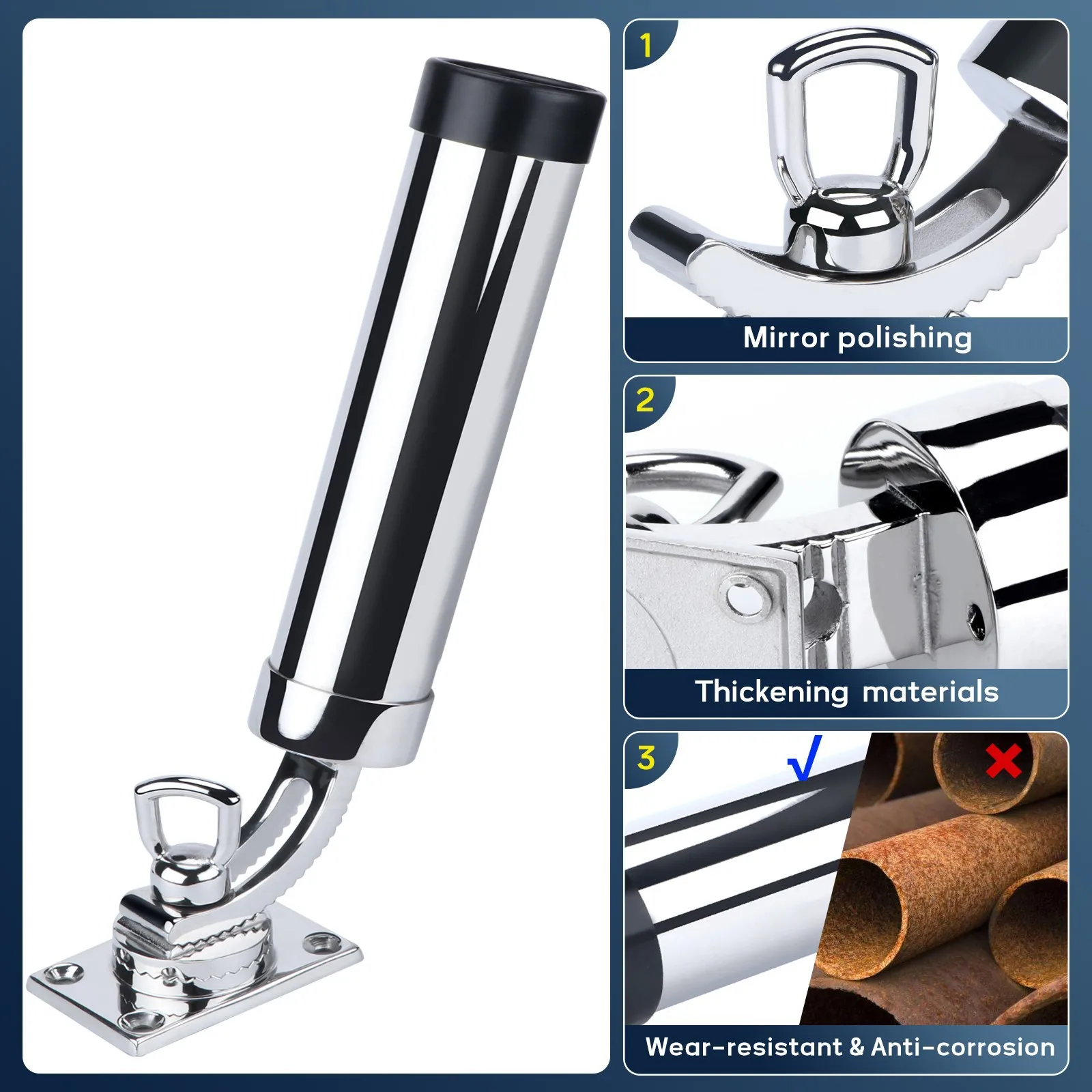 316-ステンレス鋼釣竿ホルダー-360-度ステアリング釣りブラケットヨット船バッテリーロッドホルダーマリンハードウェア