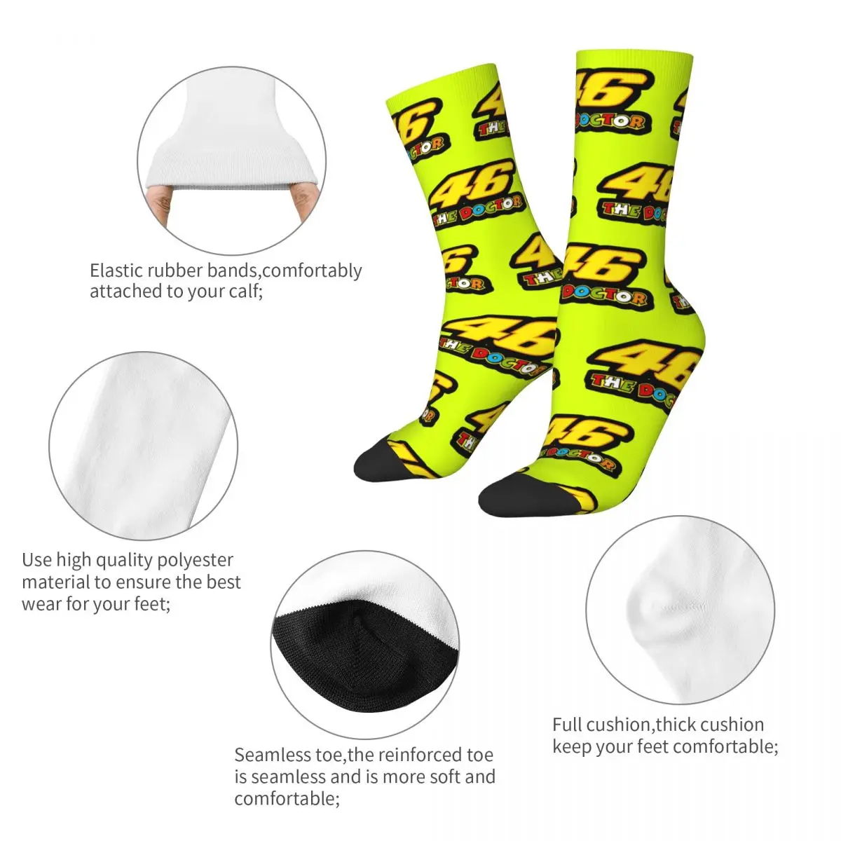 Rossi Rennnummer-Socken für Herren und Damen, Polyester, modisch, 46, Moto-GP-Socken, Neuheit, Frühling, Sommer, Herbst, Winter, mittlere Röhrensocken, Geschenk