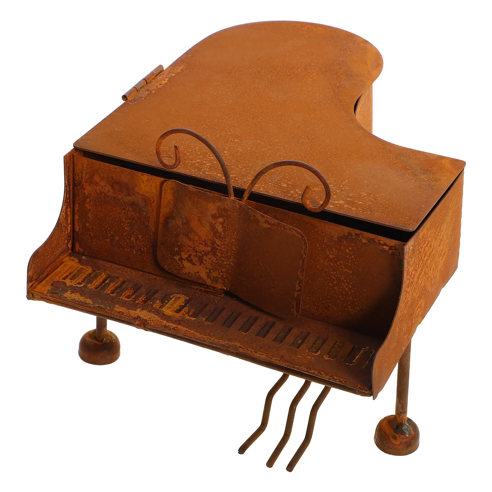 Vintage Iron Grand Piano Planter Distressed Rust Finish Rustic Desktop Flower Pot for Succulents Office Desk Mantel Decor