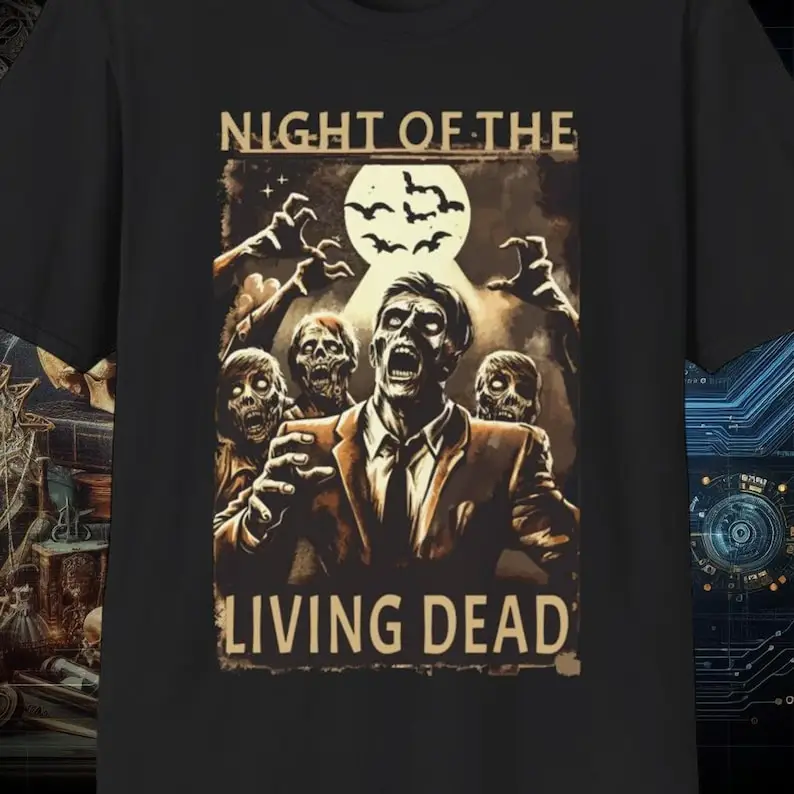 

Night of the Living Dead zombie movie shirt black goth shirt horror tshirt bella canvas 6004 gildan 64000