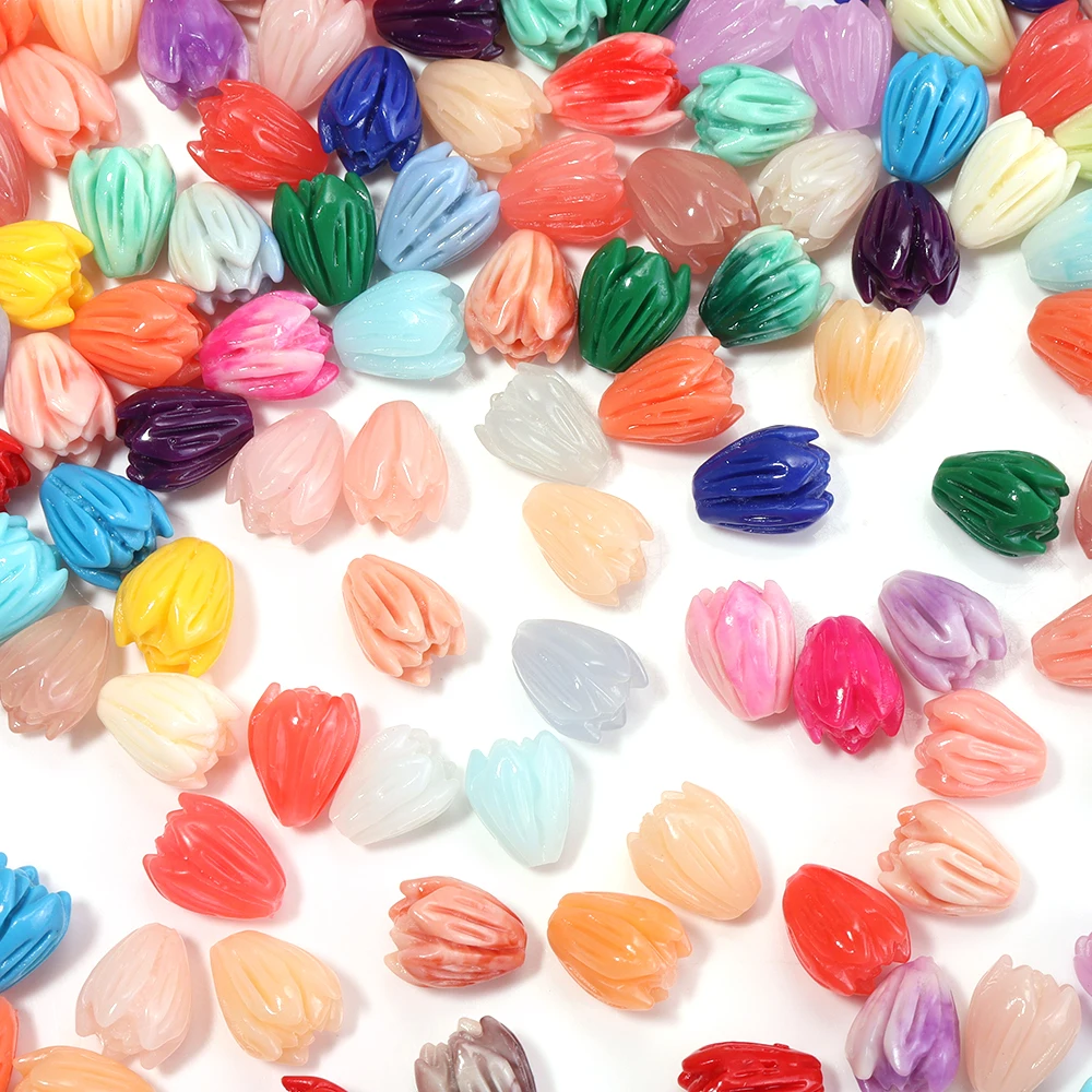 

10pcs/lot Colored Imitation Coral Beads Jasmine Flower Bud Shape Loose Bead For Earring Bracelet Making Findings DIY Accessories