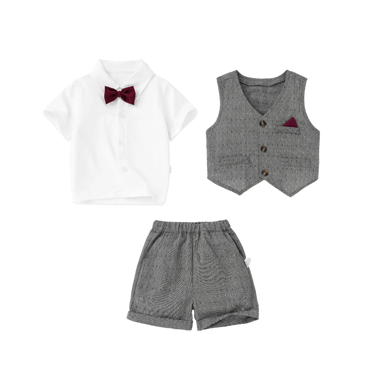 2026 Four Seasons Hot Selling New Solid Color Tie Shirt and College Style Vest and Shorts 3-Piece Set