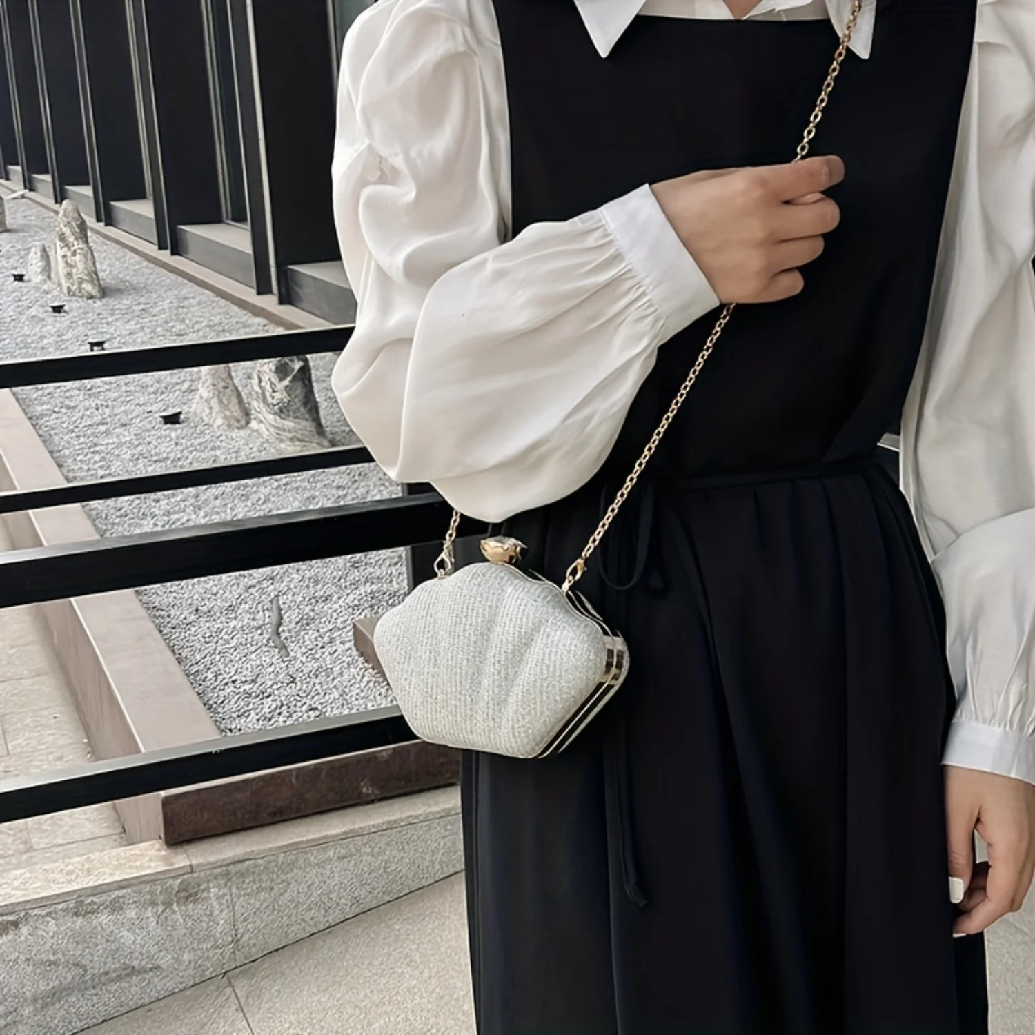 Rhinestone Shell Evening Bag for Women, Chain Crossbody Wedding Prom Party Festivals