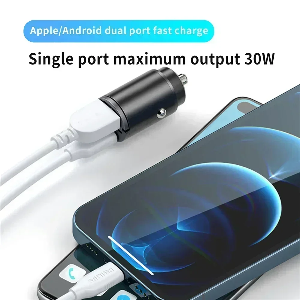 100/200W Mini Pull Ring Car Charger Dual USB Fast Chargingfor IPhone Xiaomi Samsung QC 3.0 Phone Convenient Charger Adapter