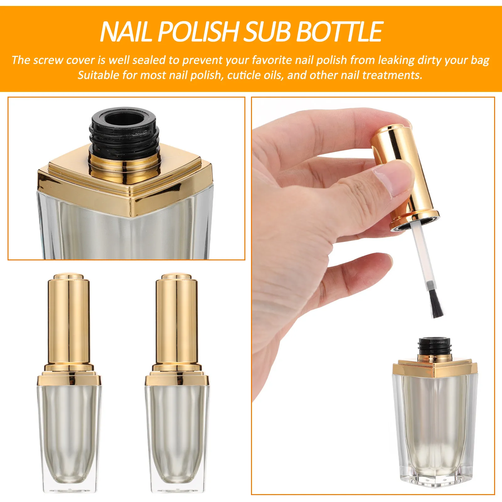 2Pcs Nail Polish Empty Bottle Light-Proof Glass Brush Cap 10Ml Refillable Sub Bottles for DIY Nail Art Supplies Manicure Store